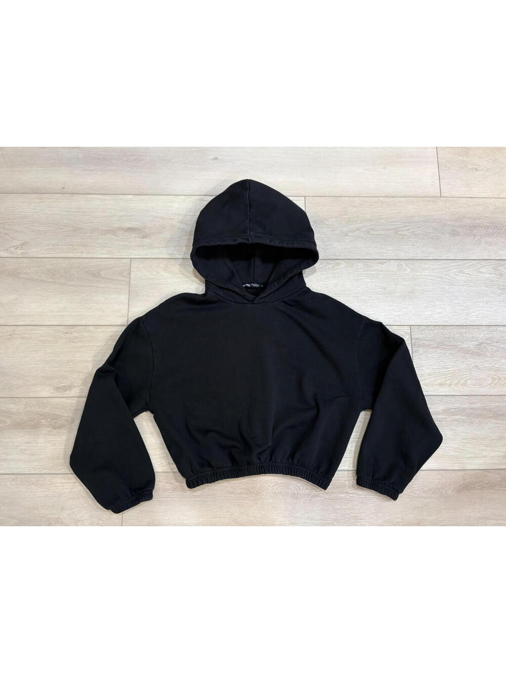 Zara Black Hoodie Cropped Elastic Cuffs And Hem Y2K Streetwear Punk Sz XL EUC